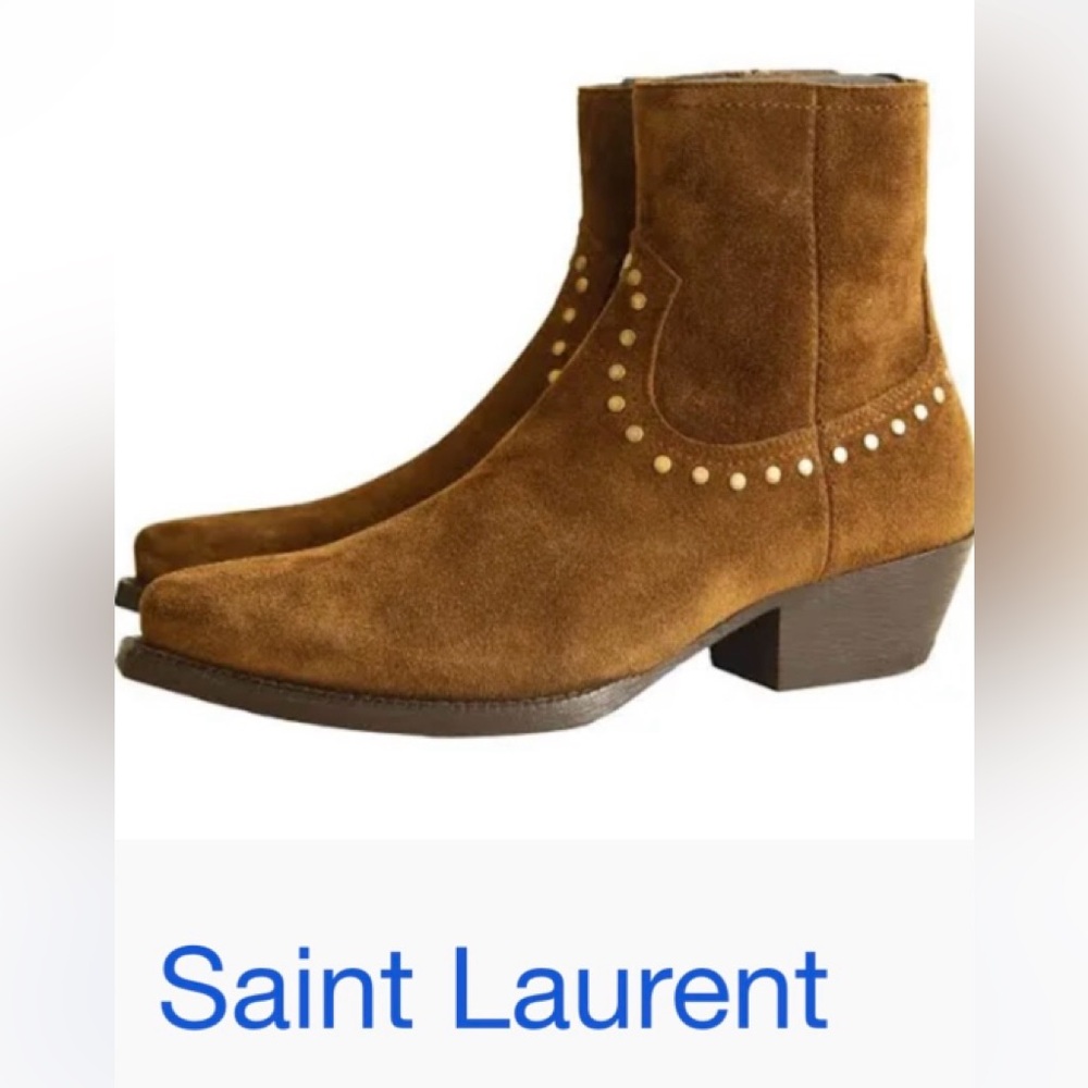 Authentic Saint Laurent Lukas Brown Suede Ankle Boots 38 - Picture 1 of 7